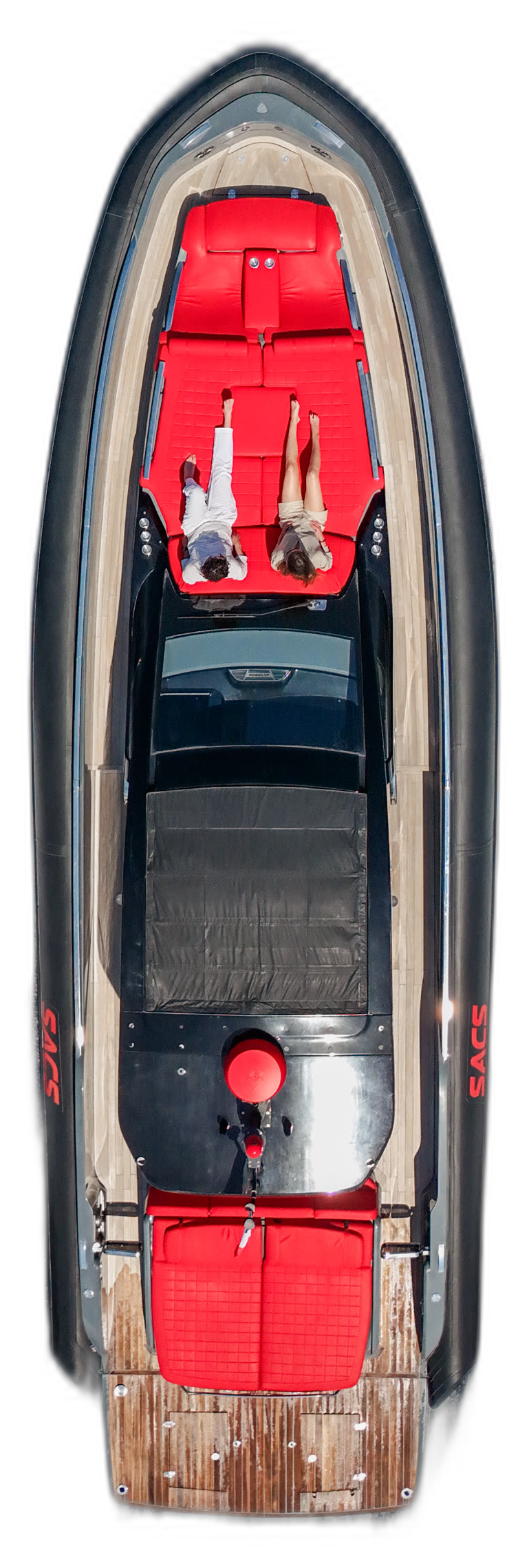 Top-down view of the Queen of Hearts, isolated, bow to stern