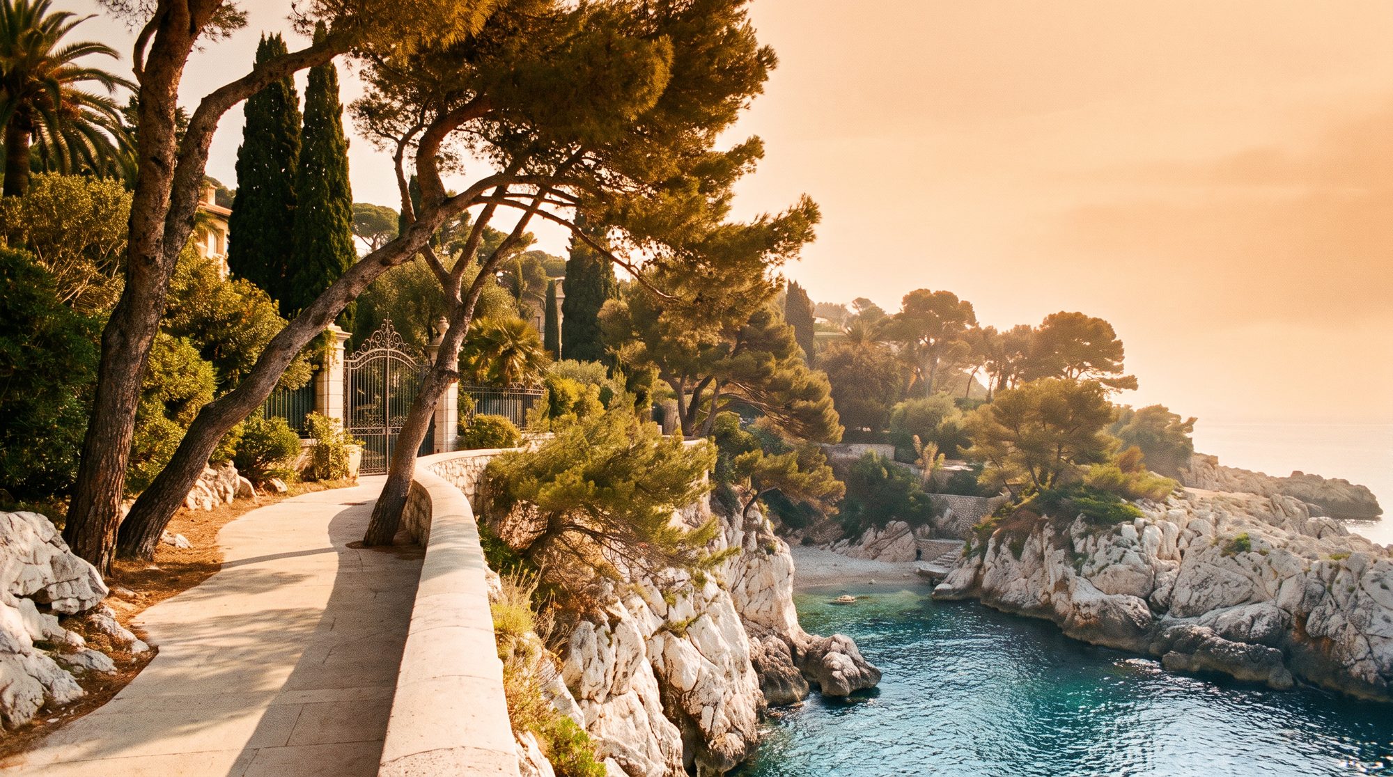 The coastal footpath rounding Cap Ferrat between pines and coves